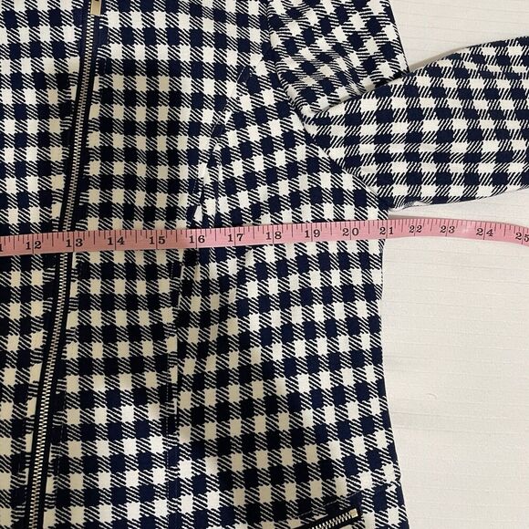 Chico's Gingham Moto Jacket Blue White Women's Size 12 - Picture 4 of 8